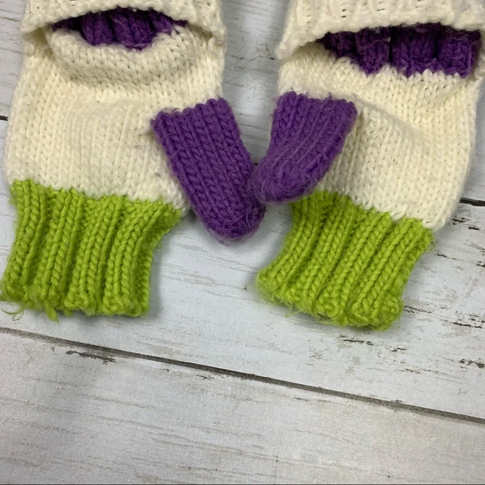 Panda Convertible Fingerless Flip Top Knit Mittens